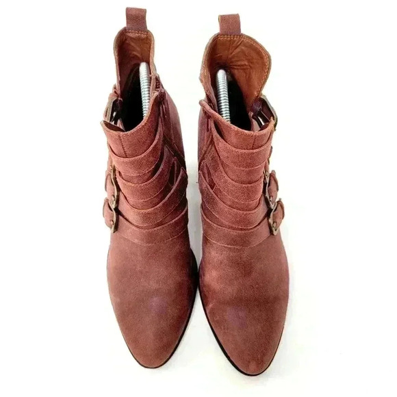 Lucky Brand Loreniah Red Moto Grunge Buckle Ankle Booties - 7.5 - Picture 5 of 11